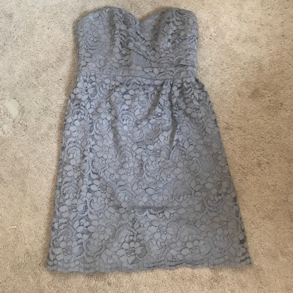 Davids Bridal Grey lace strapless Dress